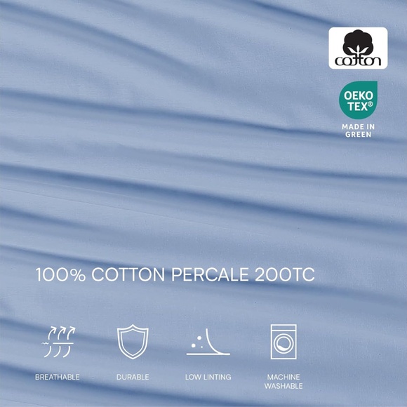 Lacoste 100% Cotton Percale Solid Sheet Set Full Allure Blue - Picture 6 of 6